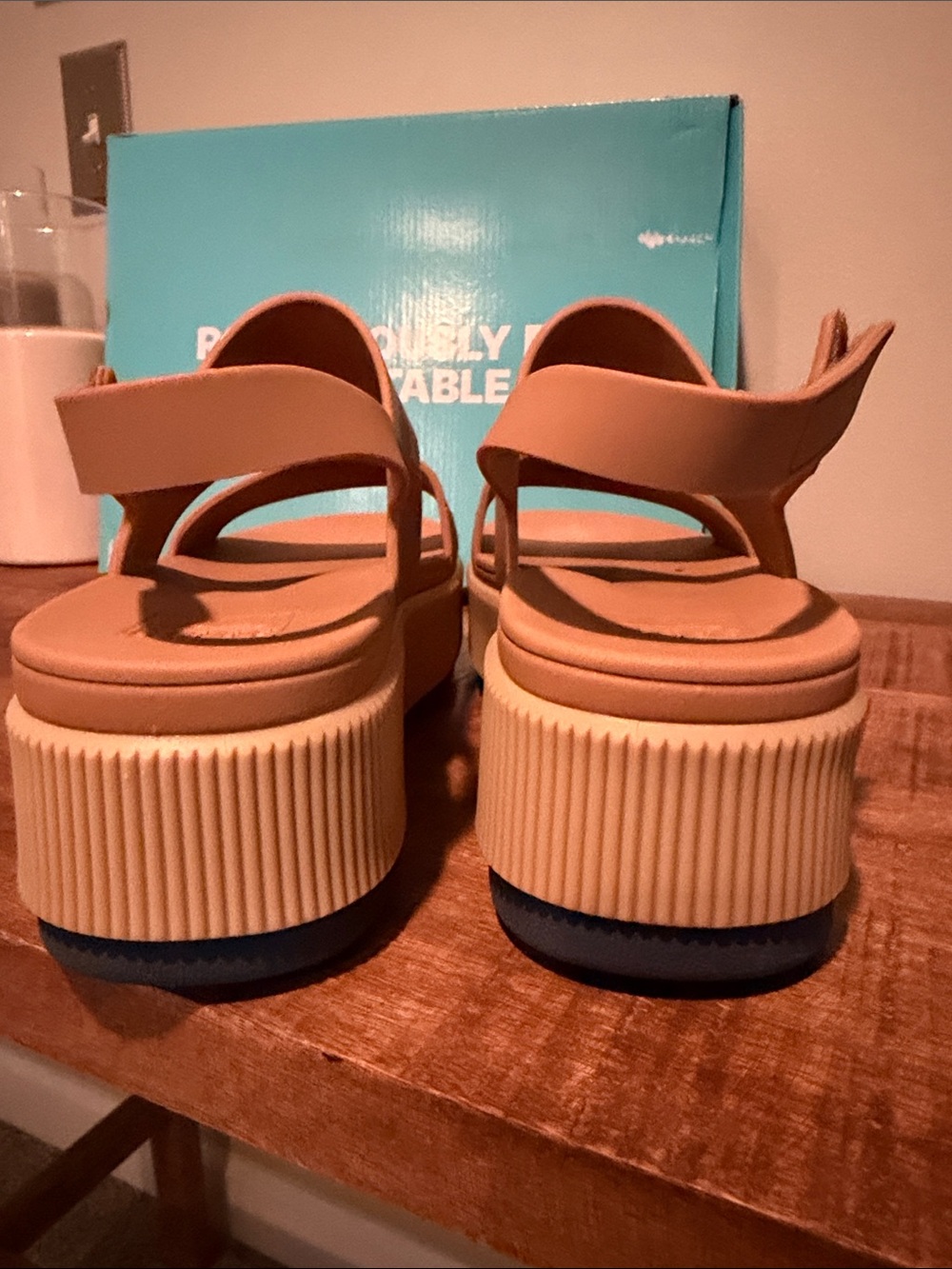 Reef Water Vista Higher Women’s Tan/Navy Platform Slingback Sandals - Picture 4 of 7